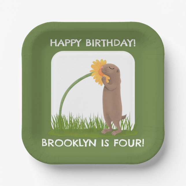 Cute prairie dog personalised birthday cartoon paper plate (Front)