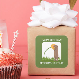 Cute prairie dog personalised birthday cartoon square sticker