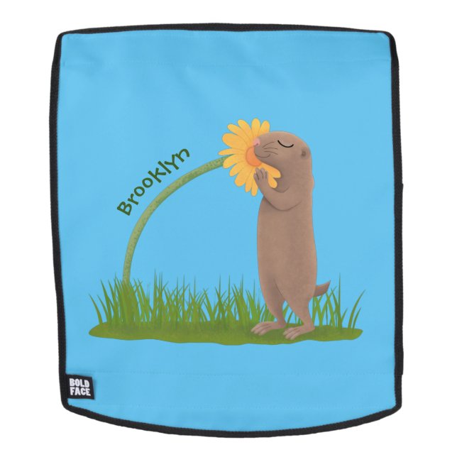 Cute prairie dog sniffing flower cartoon backpack (Removable Face)