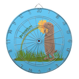 Cute prairie dog sniffing flower cartoon dartboard