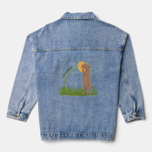 Cute prairie dog sniffing flower cartoon denim jacket