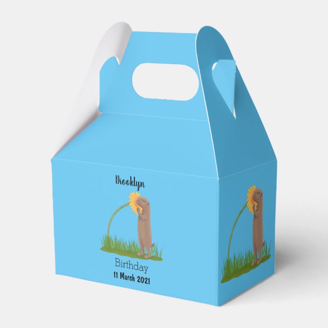 Cute prairie dog sniffing flower cartoon favour box (Front Side)