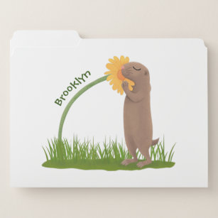 Cute prairie dog sniffing flower cartoon file folder