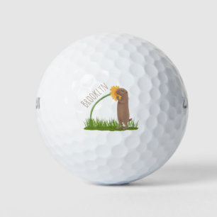 Cute prairie dog sniffing flower cartoon golf balls