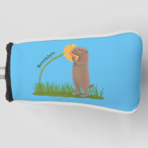 Cute prairie dog sniffing flower cartoon golf head cover