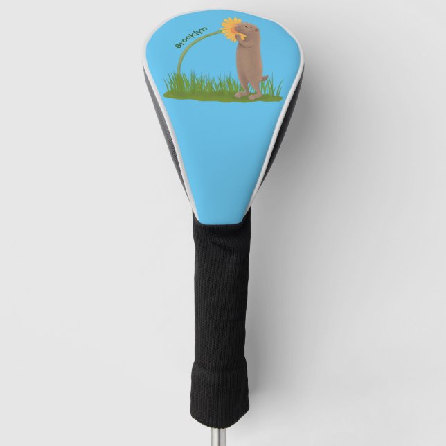 Cute prairie dog sniffing flower cartoon golf head cover (Front)