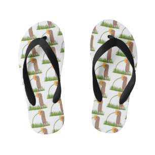 Cute prairie dog sniffing flower cartoon kid's flip flops