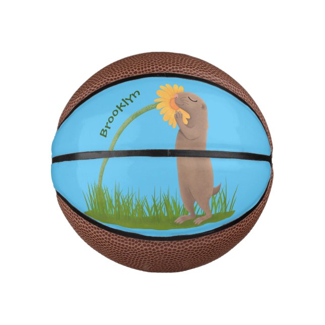 Cute prairie dog sniffing flower cartoon mini basketball (Front)