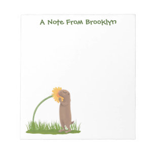 Cute prairie dog sniffing flower cartoon notepad