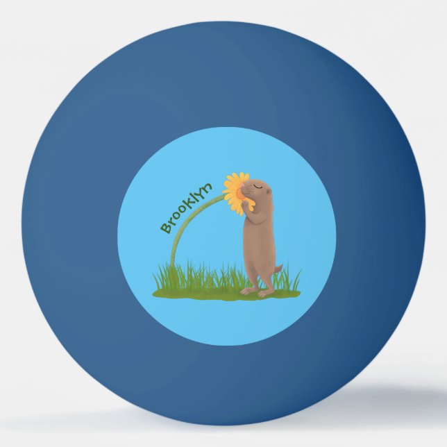 Cute prairie dog sniffing flower cartoon ping pong ball (Front)