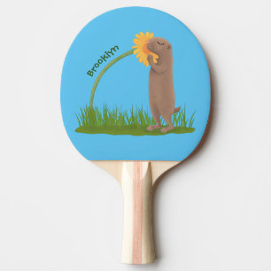 Cute prairie dog sniffing flower cartoon ping pong paddle