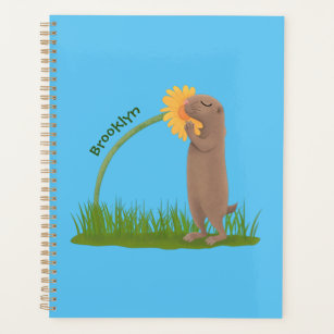 Cute prairie dog sniffing flower cartoon planner