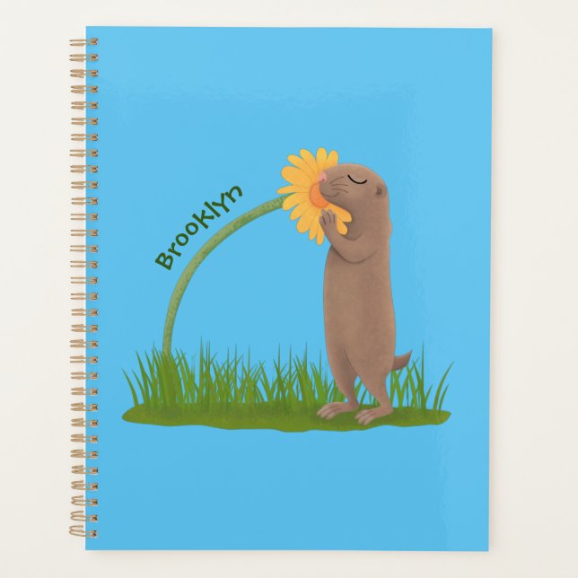 Cute prairie dog sniffing flower cartoon planner (Front)