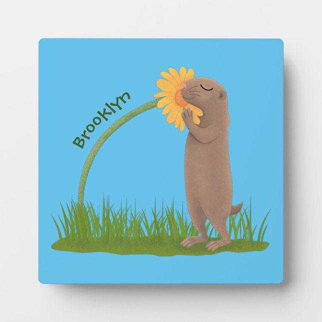 Cute prairie dog sniffing flower cartoon plaque (Front)