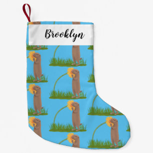Cute prairie dog sniffing flower cartoon small christmas stocking