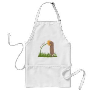 Cute prairie dog sniffing flower cartoon standard apron