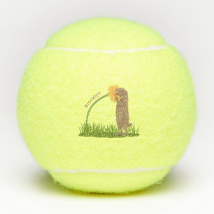Cute prairie dog sniffing flower cartoon tennis balls