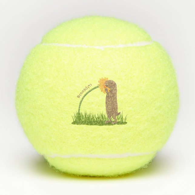 Cute prairie dog sniffing flower cartoon tennis balls (Front)