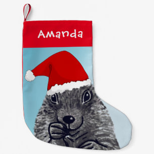 Cute Prairie dog with Santa Clause hat Kids Small Christmas Stocking