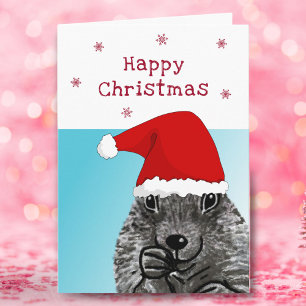 Cute Prairie Dog with Santa Hat Drawing Christmas Card