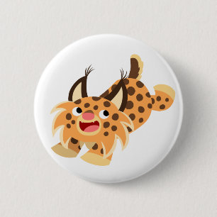 Cute Prankish Cartoon Bobcat Button Badge