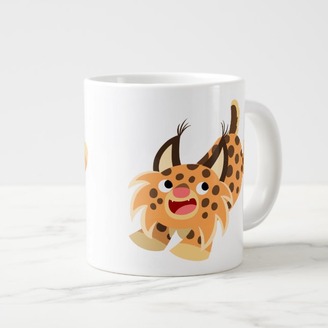 Cute Prankish Cartoon Bobcat Jumbo Mug (Front Right)