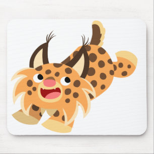 Cute Prankish Cartoon Bobcat Mousepad