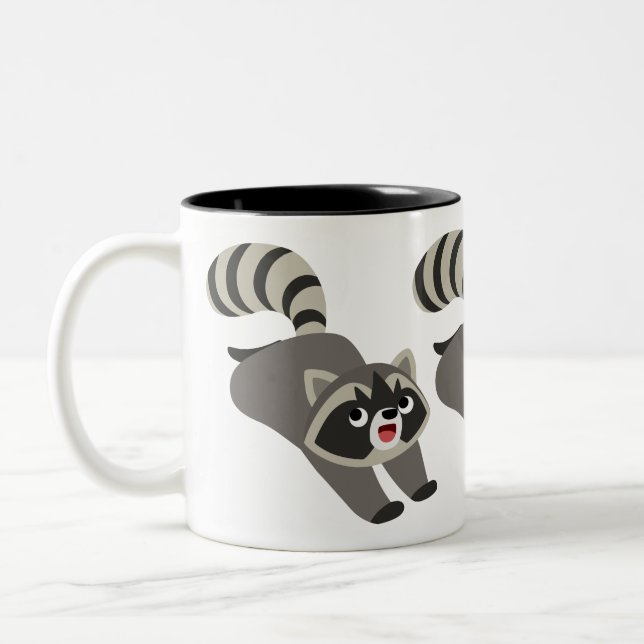 Cute Prankish Cartoon Racoon Two-Tone Coffee Mug (Left)