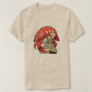 Cute Prawn Sushi on Japanese Castle Art Design T-Shirt