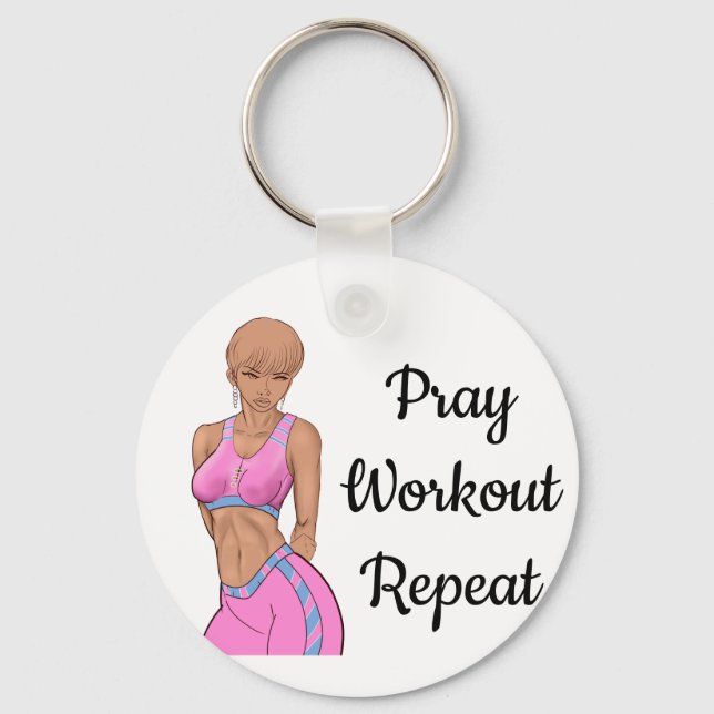 Cute Pray Workout Repeat Key Ring (Front)
