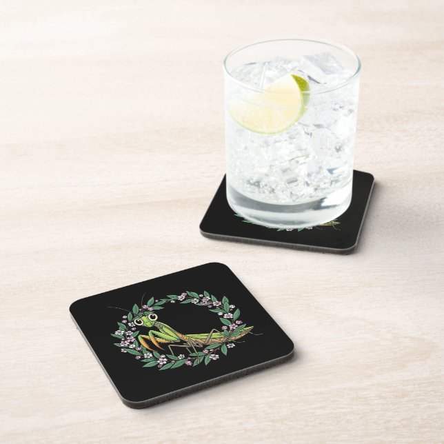 Cute Praying Mantis And Mountain Laurel Blossom Coaster (Right Side)
