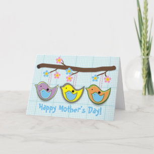 Cute pregnant birdies blue Mother's Day card