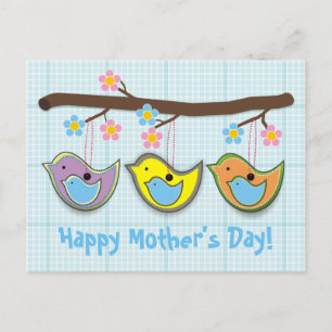 Cute pregnant birdies blue Mother's Day postcard