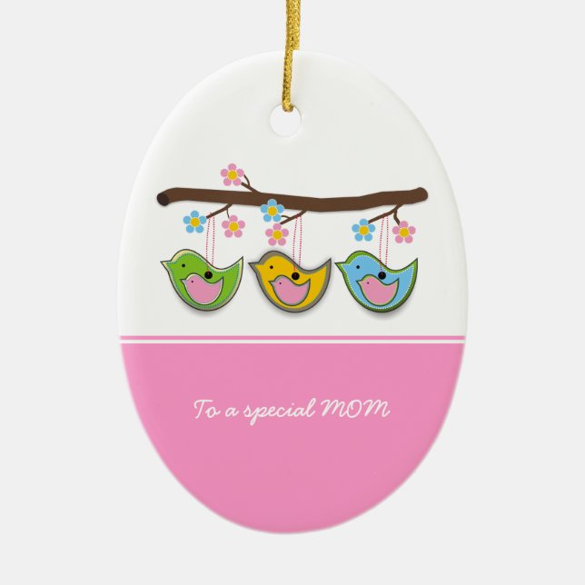 Cute pregnant birdies flowers Mother's Day Ceramic Tree Decoration (Front)