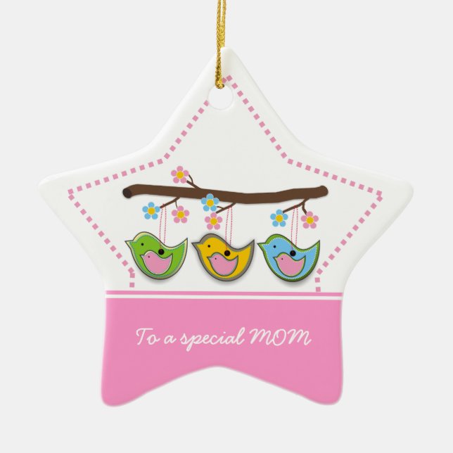 Cute pregnant birdies flowers Mother's Day Ceramic Tree Decoration (Front)