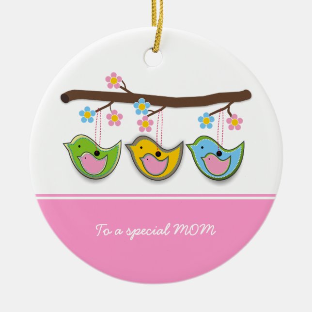 Cute pregnant birdies flowers Mother's Day Ceramic Tree Decoration (Front)