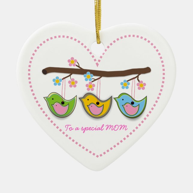 Cute pregnant birdies flowers Mother's Day Ceramic Tree Decoration (Front)