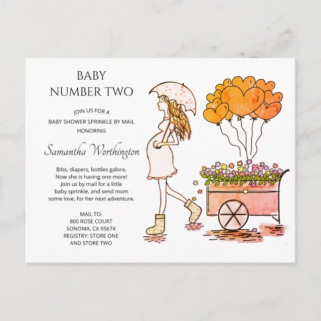 Cute Pregnant Mum Baby Sprinkle Shower By Mail Inv Invitation Postcard (Front)