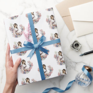 Cute pregnant Mum tiled party Wrapping Paper