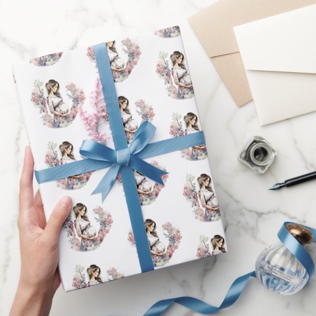 Cute pregnant Mum tiled party  Wrapping Paper (Gifting)