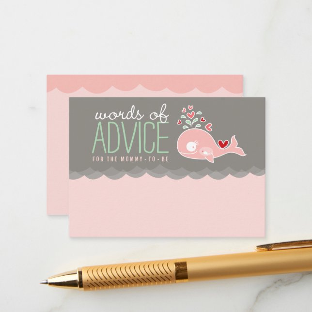 Cute Pregnant Pink Whale Baby Shower Game Mummy Advice Card (Front/Back In Situ)
