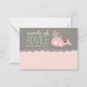 Cute Pregnant Pink Whale Baby Shower Game Mummy Advice Card