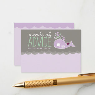 Cute Pregnant Purple Whale Baby Shower Game Mummy Advice Card