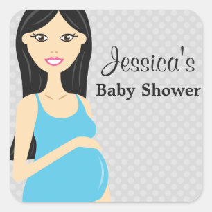 Cute Pregnant Woman In Blue Dress Baby Shower Square Sticker
