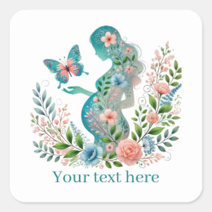 Cute pregnant woman Mummy add text Square Sticker