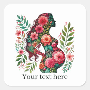 Cute pregnant woman Mummy add text  Square Sticker