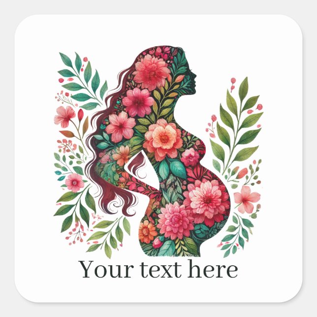 Cute pregnant woman Mummy add text  Square Sticker (Front)