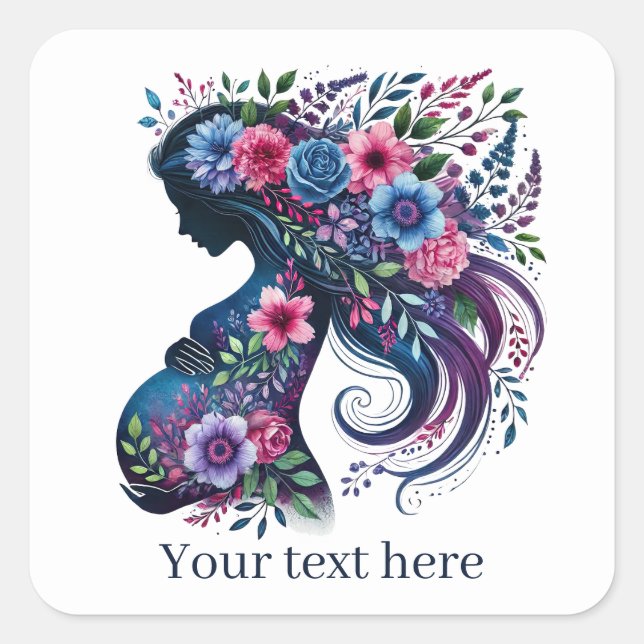 Cute pregnant woman Mummy add text  Square Sticker (Front)
