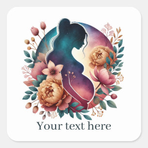 Cute pregnant woman Mummy add text Square Sticker