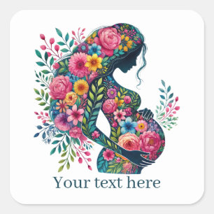 Cute pregnant woman Mummy add text  Square Sticker